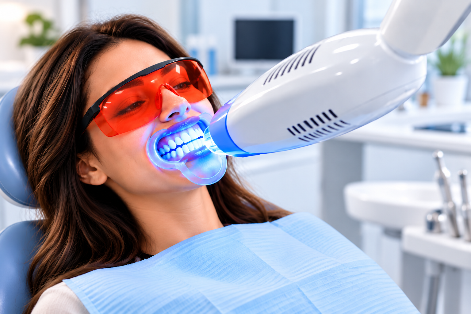 Patient receiving professional teeth whitening